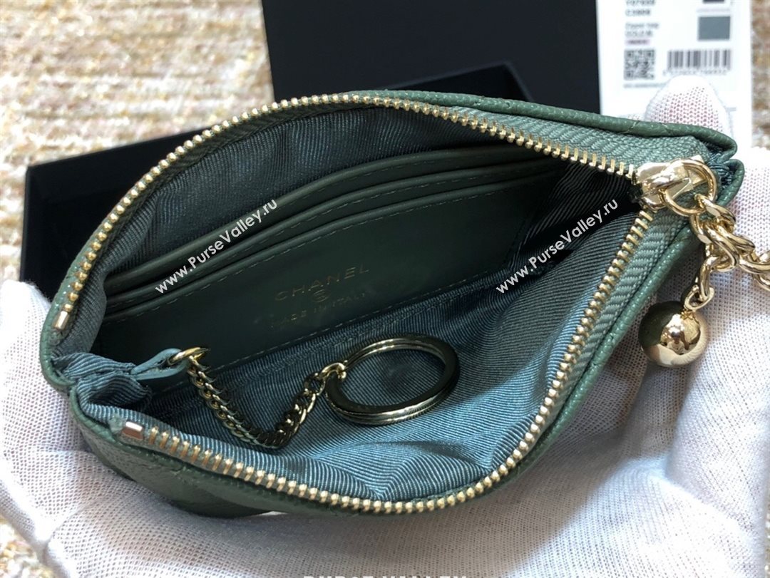 Chanel Grained Calfskin Mini Pouch with Charm A70119 Green CP03 2021  (JY-21031730)