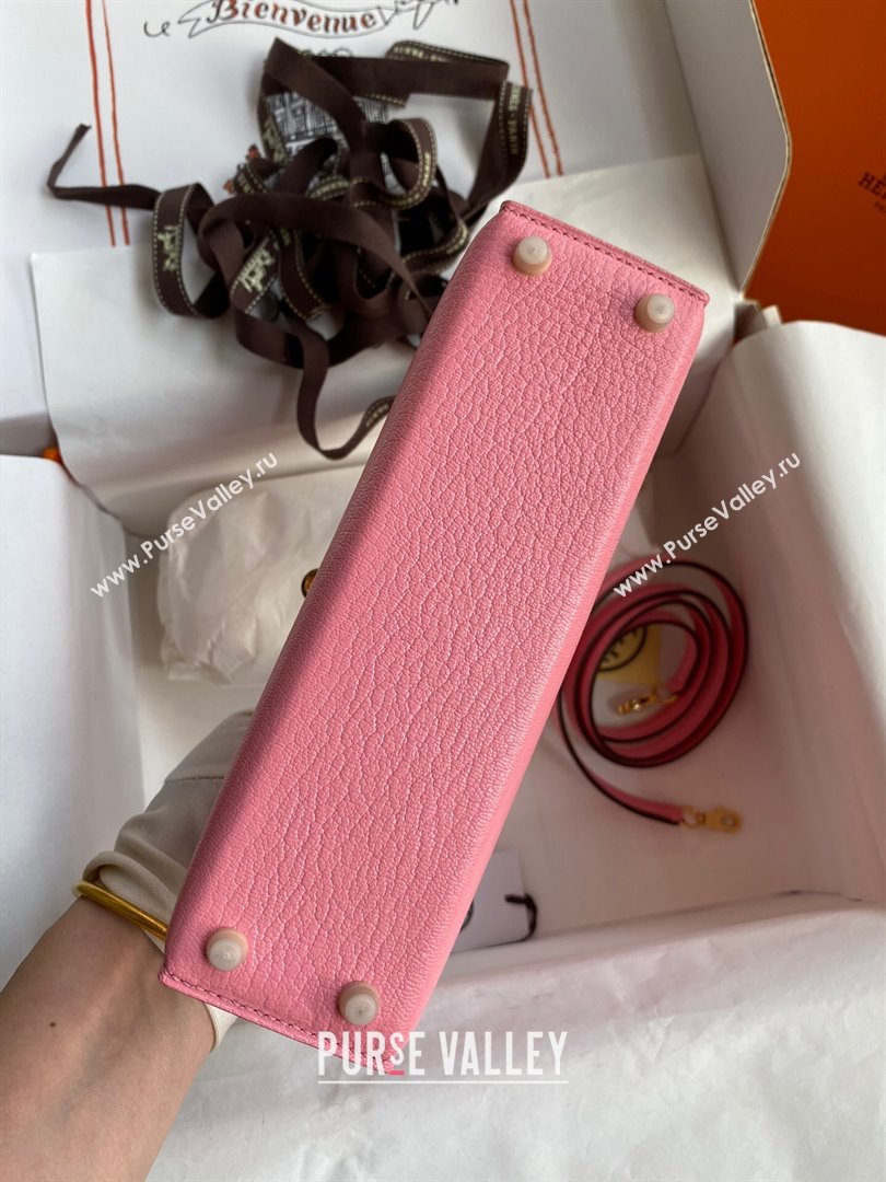 Hermes Mini Kelly II Bag 19cm in Original Chevre Leather Milk Shake Pink/Gold 2024 (XYA-24022908)