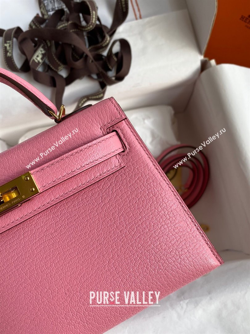 Hermes Mini Kelly II Bag 19cm in Original Chevre Leather Milk Shake Pink/Gold 2024 (XYA-24022908)