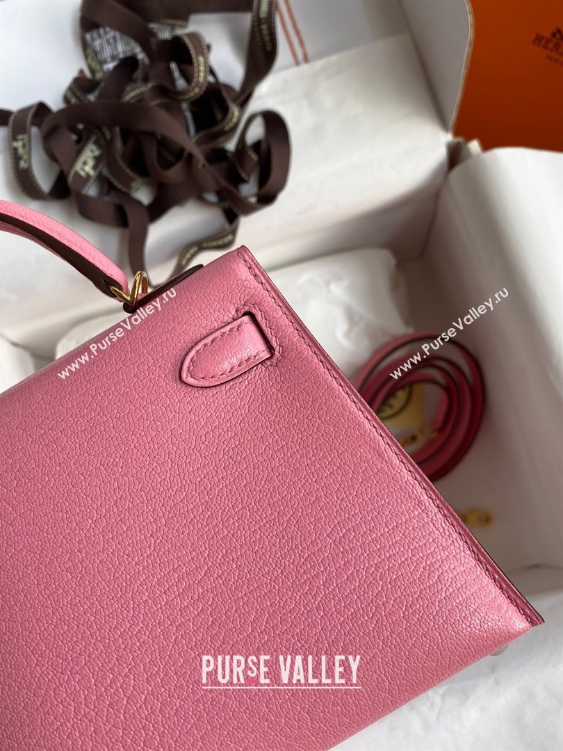 Hermes Mini Kelly II Bag 19cm in Original Chevre Leather Milk Shake Pink/Gold 2024 (XYA-24022908)