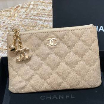 chaneI Grained Calfskin Mini Pouch with Charm A70119 Beige CP04 2021 (JY-21031731)
