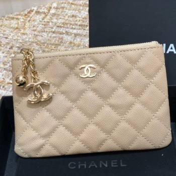 Chanel Grained Calfskin Mini Pouch with Charm A70119 Beige CP04 2021  (JY-21031731)