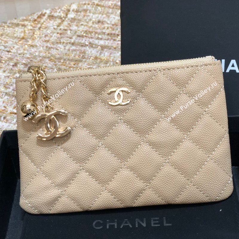 Chanel Grained Calfskin Mini Pouch with Charm A70119 Beige CP04 2021  (JY-21031731)