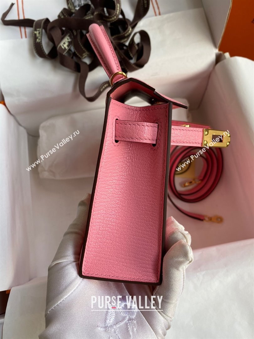 Hermes Mini Kelly II Bag 19cm in Original Chevre Leather Milk Shake Pink/Gold 2024 (XYA-24022908)