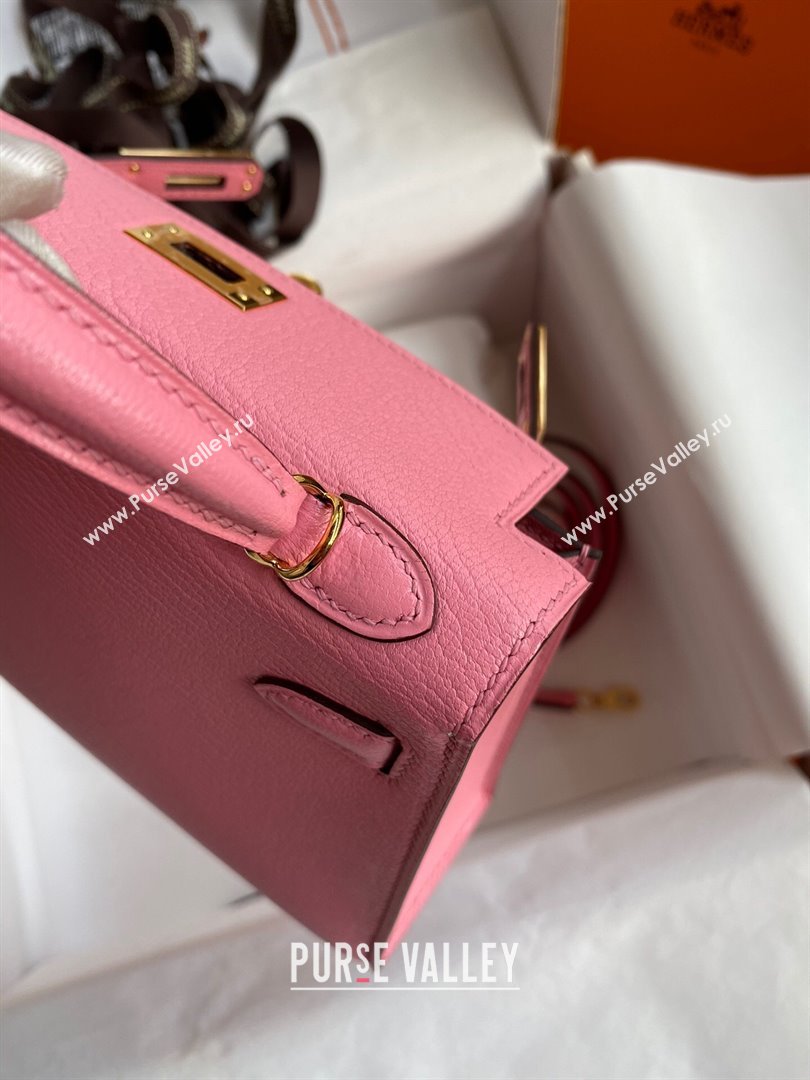 Hermes Mini Kelly II Bag 19cm in Original Chevre Leather Milk Shake Pink/Gold 2024 (XYA-24022908)