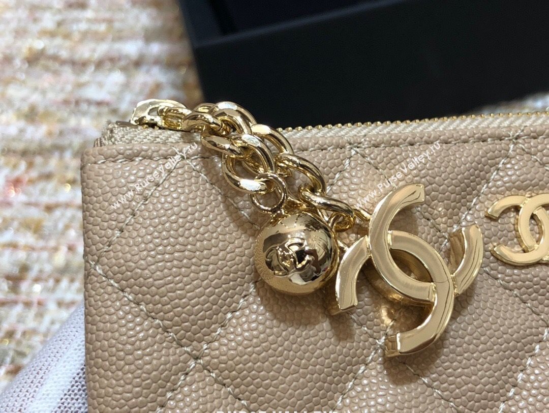 Chanel Grained Calfskin Mini Pouch with Charm A70119 Beige CP04 2021  (JY-21031731)