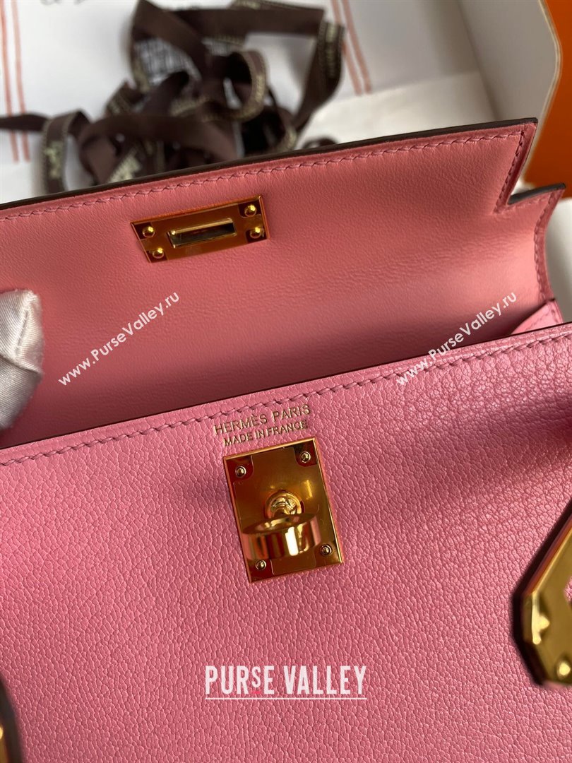 Hermes Mini Kelly II Bag 19cm in Original Chevre Leather Milk Shake Pink/Gold 2024 (XYA-24022908)