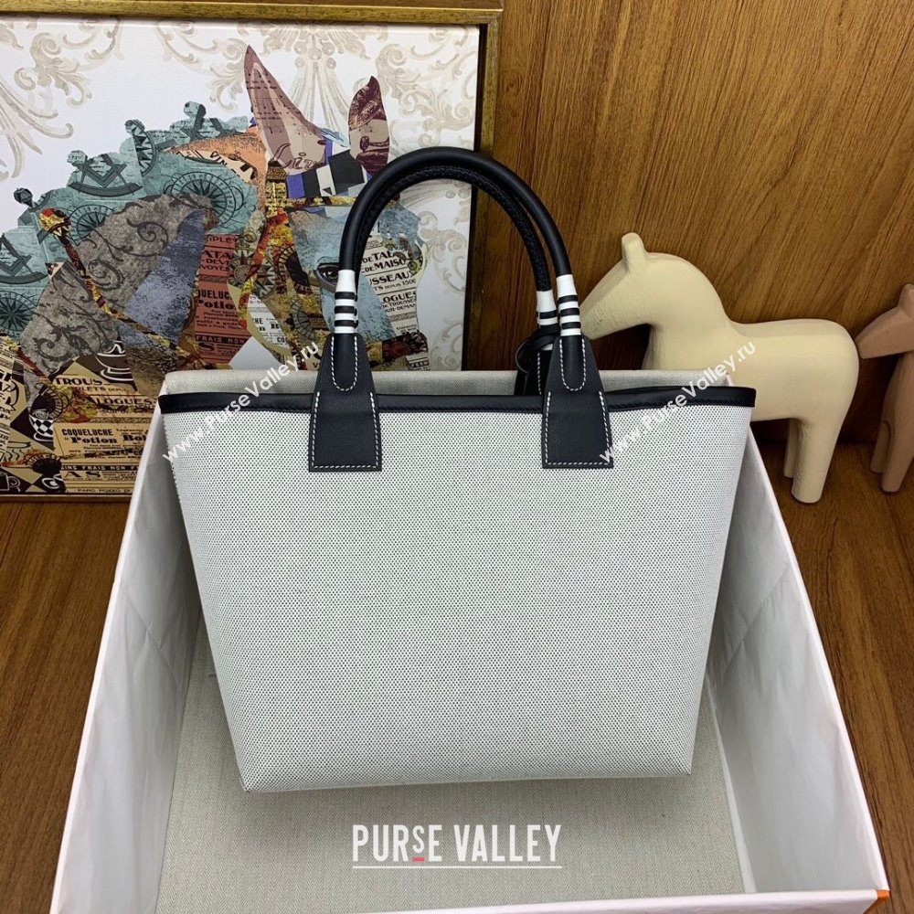 Hermes Steeple 25 Bag in Plume Canvas and Swift Calfskin H73003 Black 2024(Top Quality) (XYA-24073015)