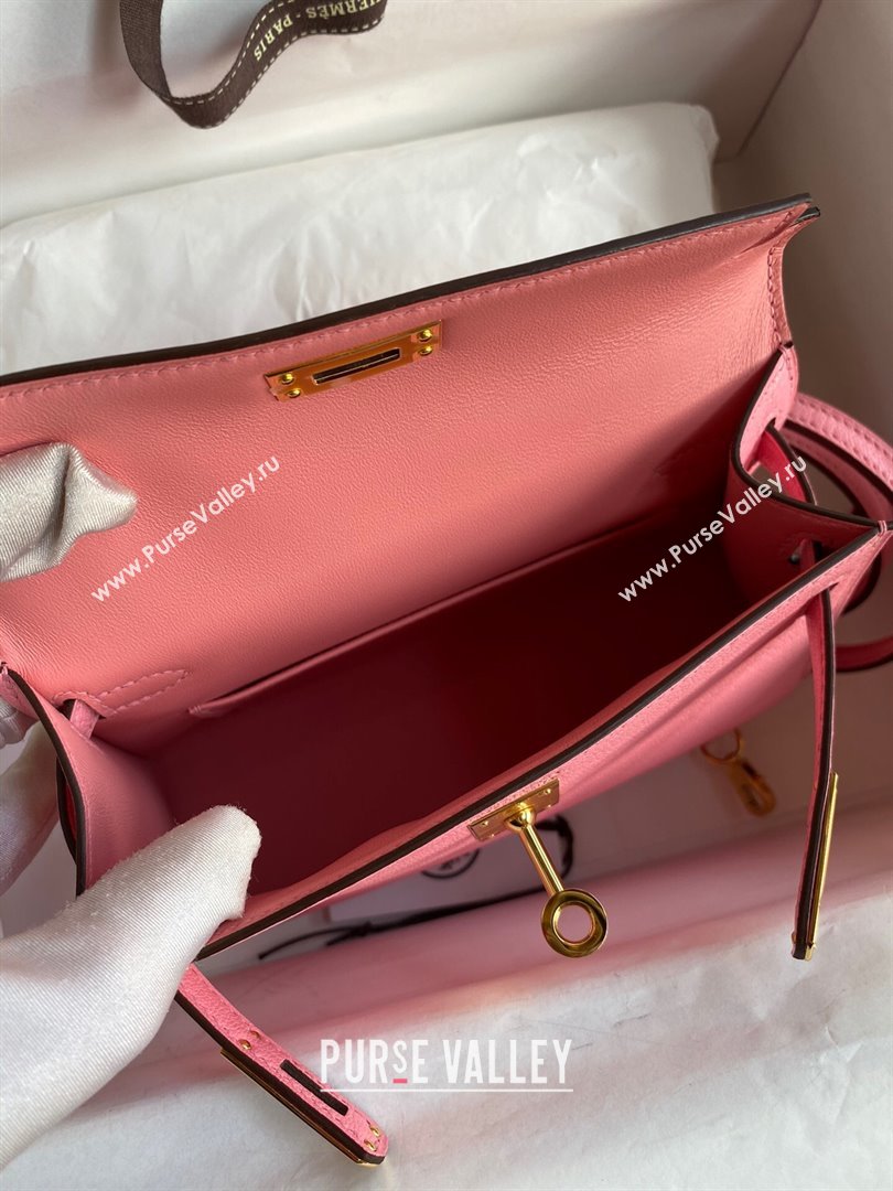 Hermes Mini Kelly II Bag 19cm in Original Chevre Leather Milk Shake Pink/Gold 2024 (XYA-24022908)