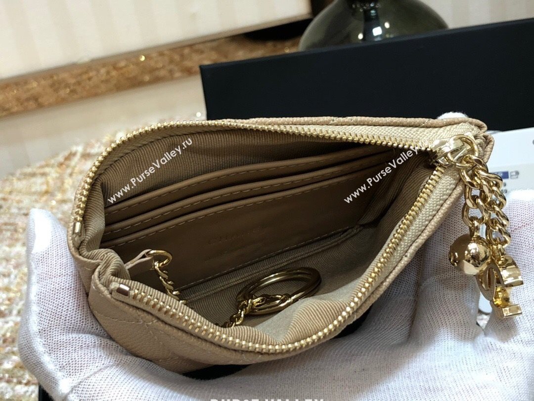 Chanel Grained Calfskin Mini Pouch with Charm A70119 Beige CP04 2021  (JY-21031731)