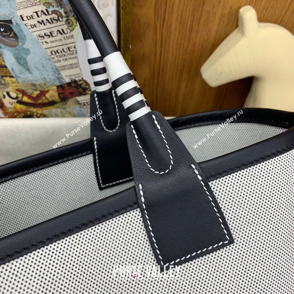 Hermes Steeple 25 Bag in Plume Canvas and Swift Calfskin H73003 Black 2024(Top Quality) (XYA-24073015)