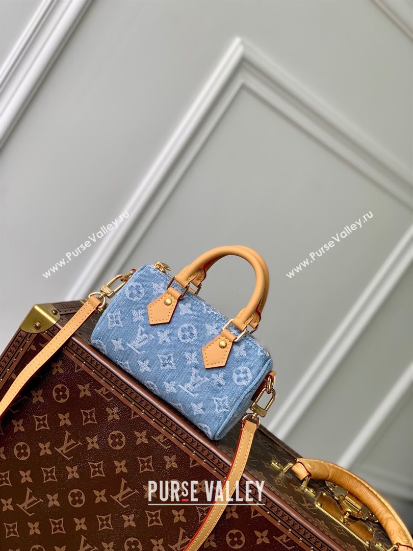 Louis Vuitton Nano Speedy Bag in Monogram Denim 100% GOTS-certified Cotton M11212 Blue 2024 (K-24061207)