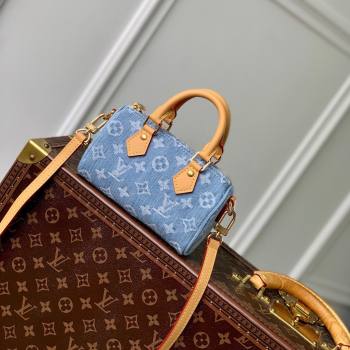 Louis Vuitton Nano Speedy Bag in Monogram Denim 100% GOTS-certified Cotton M11212 Blue 2024 (K-24061207)