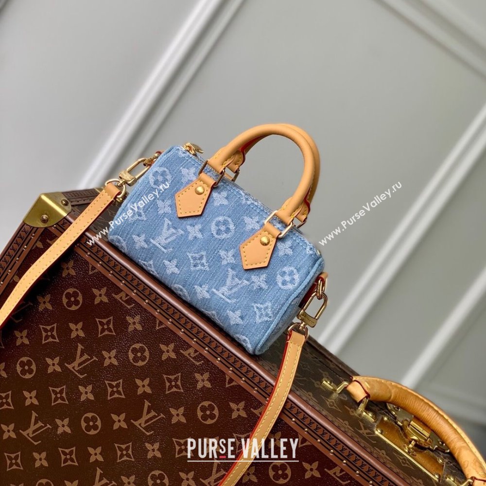 Louis Vuitton Nano Speedy Bag in Monogram Denim 100% GOTS-certified Cotton M11212 Blue 2024 (K-24061207)