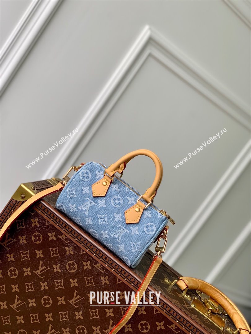 Louis Vuitton Nano Speedy Bag in Monogram Denim 100% GOTS-certified Cotton M11212 Blue 2024 (K-24061207)