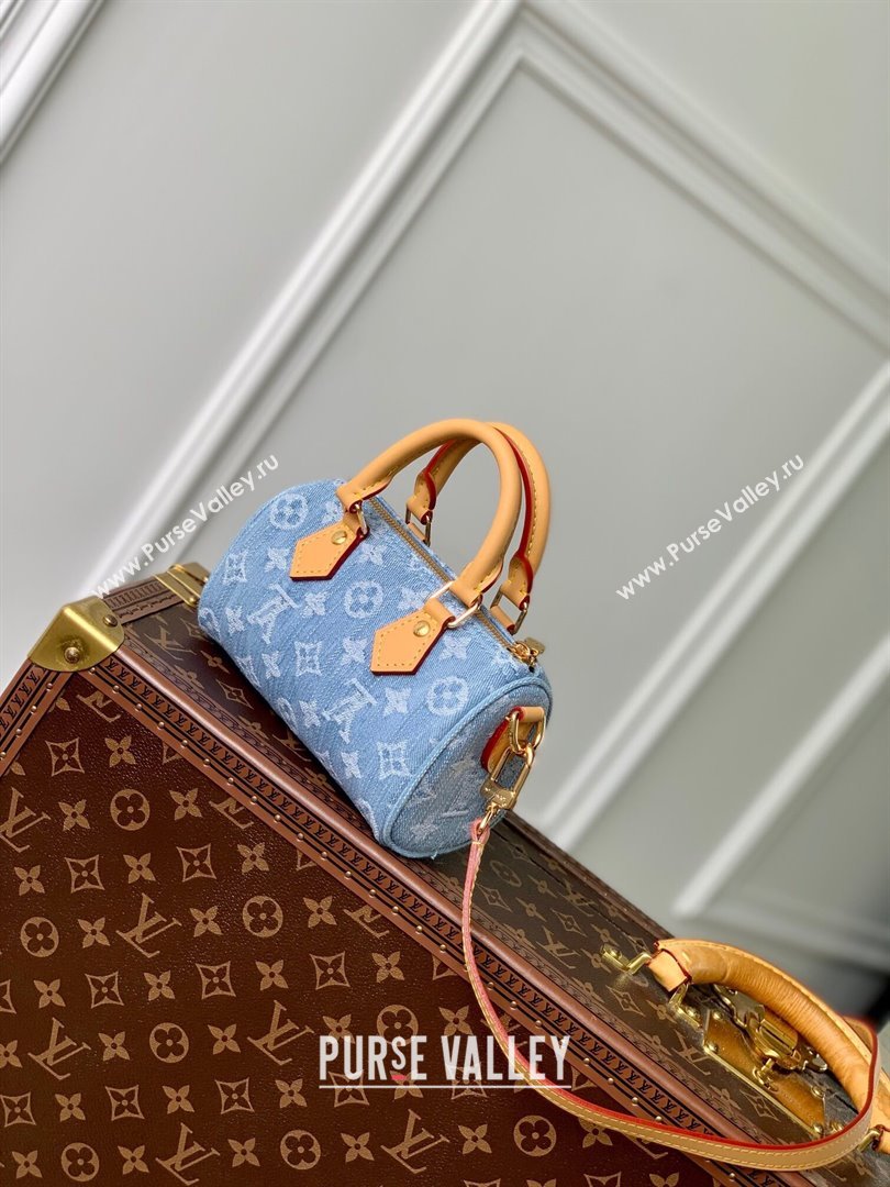 Louis Vuitton Nano Speedy Bag in Monogram Denim 100% GOTS-certified Cotton M11212 Blue 2024 (K-24061207)