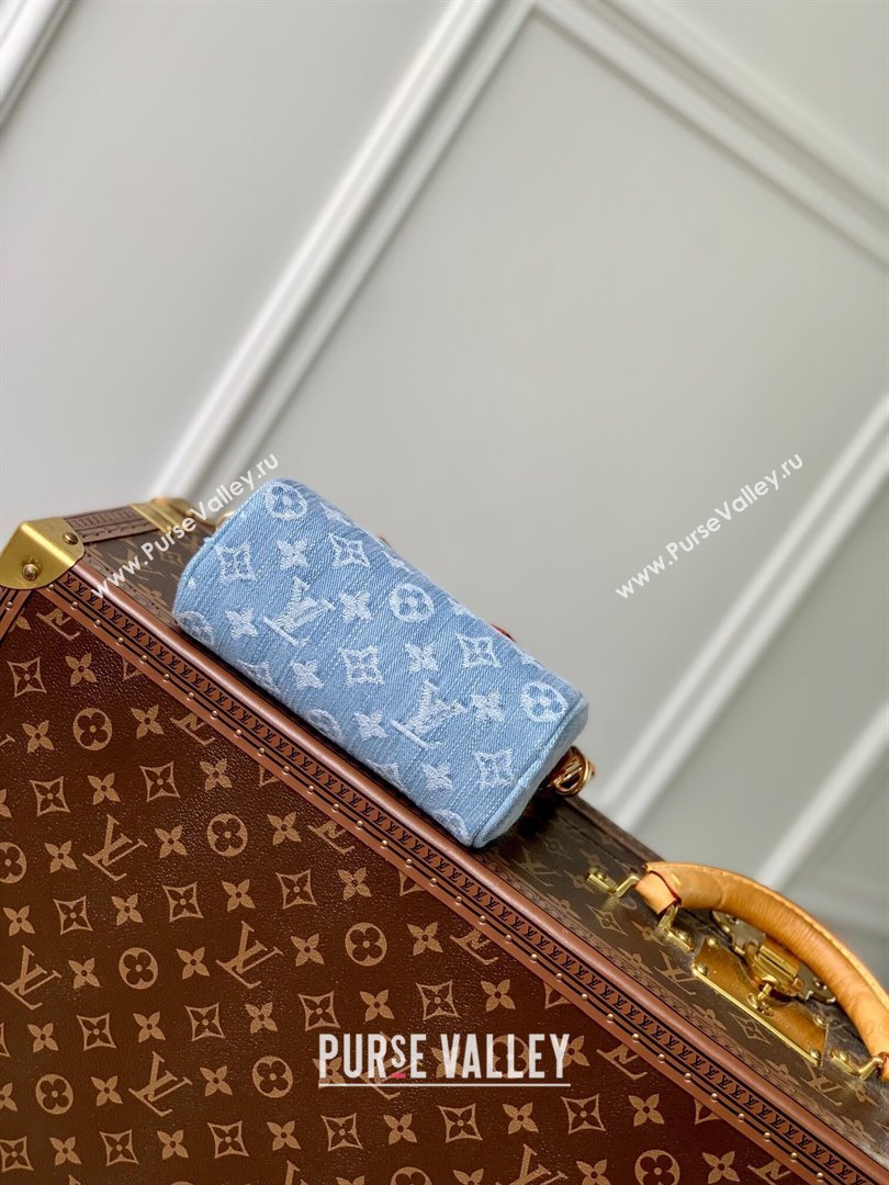 Louis Vuitton Nano Speedy Bag in Monogram Denim 100% GOTS-certified Cotton M11212 Blue 2024 (K-24061207)