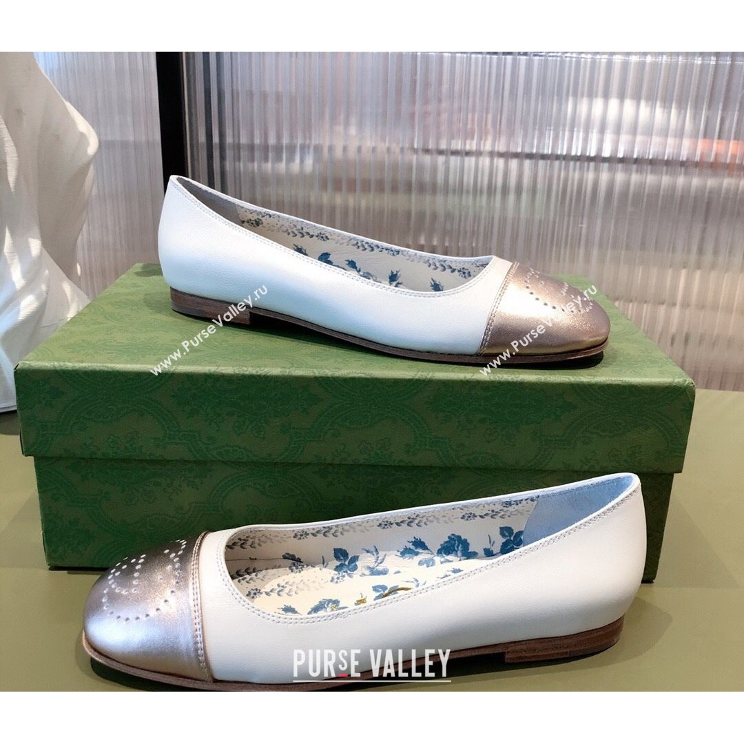 Gucci Leather Ballet Flat with Interlocking G White 2021 (KL-21081635)