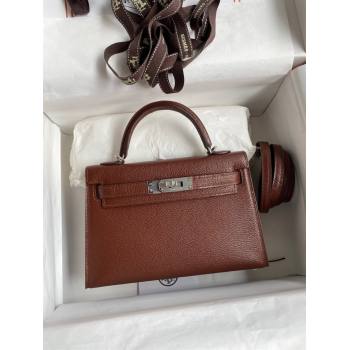 Hermes Mini Kelly II Bag 19cm in Original Chevre Leather Brown/Silver 2024 (XYA-24022911)