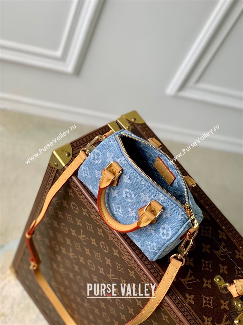 Louis Vuitton Nano Speedy Bag in Monogram Denim 100% GOTS-certified Cotton M11212 Blue 2024 (K-24061207)