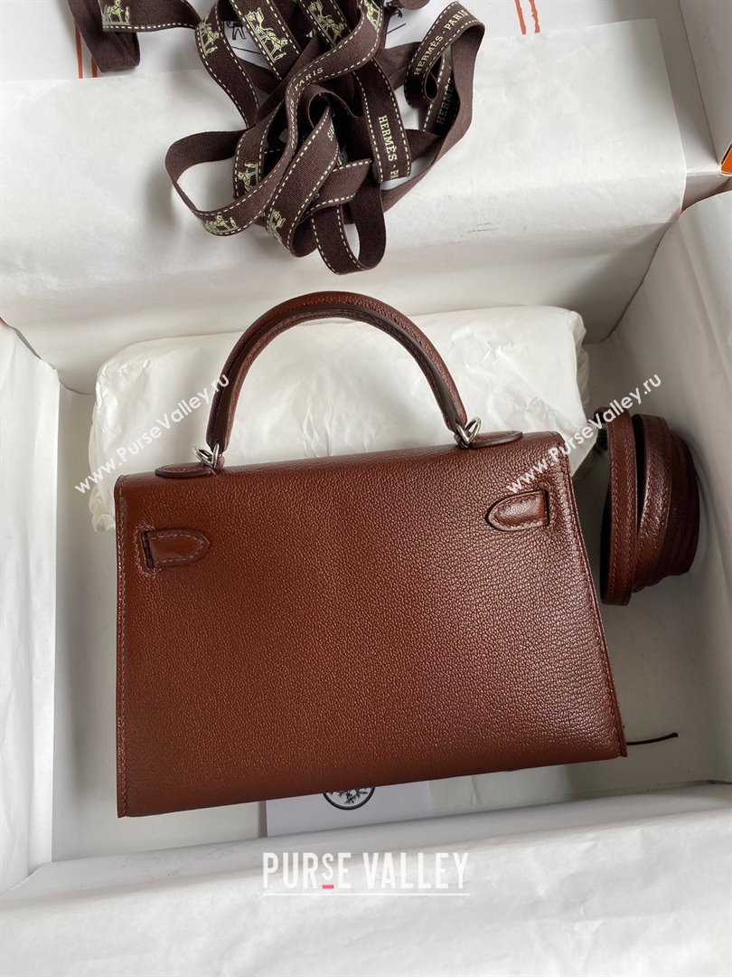 Hermes Mini Kelly II Bag 19cm in Original Chevre Leather Brown/Silver 2024 (XYA-24022911)