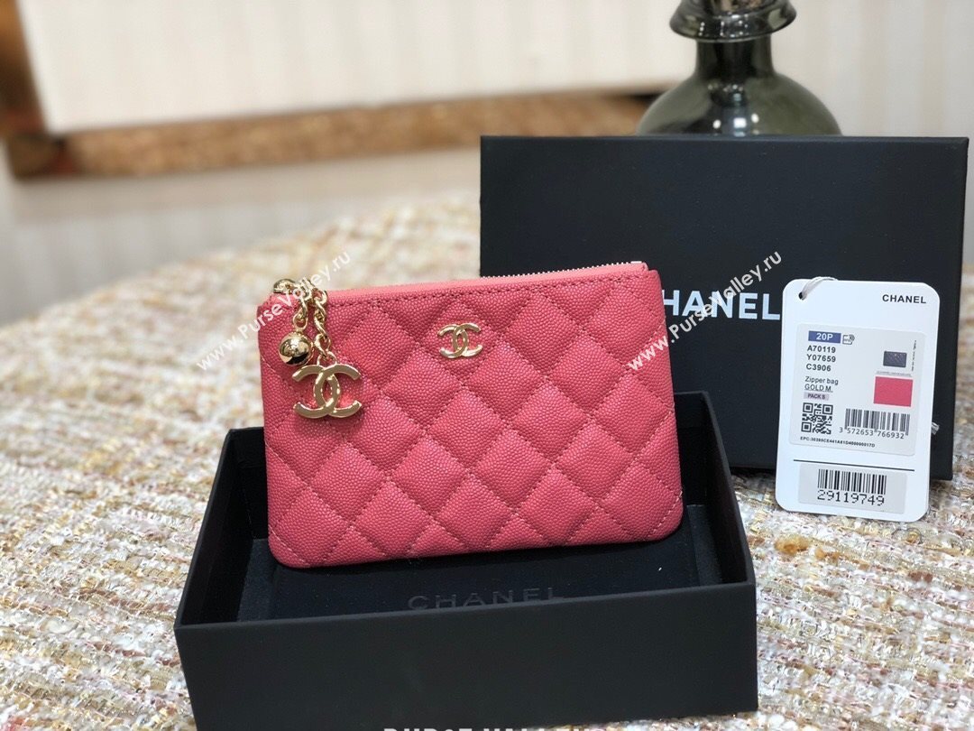 Chanel Grained Calfskin Mini Pouch with Charm A70119 Pink CP06 2021  (JY-21031733)