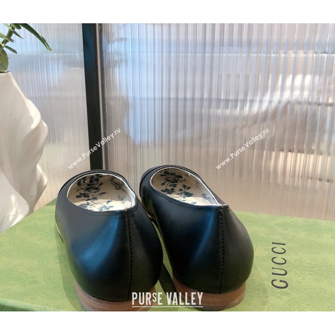 Gucci Leather Ballet Flat with Interlocking G Black 2021 (KL-21081637)