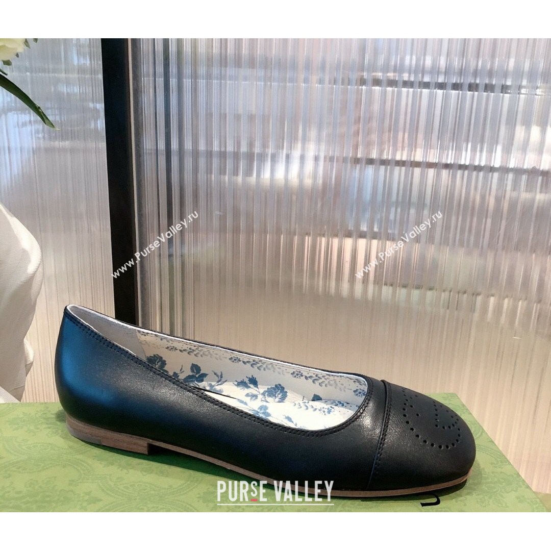 Gucci Leather Ballet Flat with Interlocking G Black 2021 (KL-21081637)