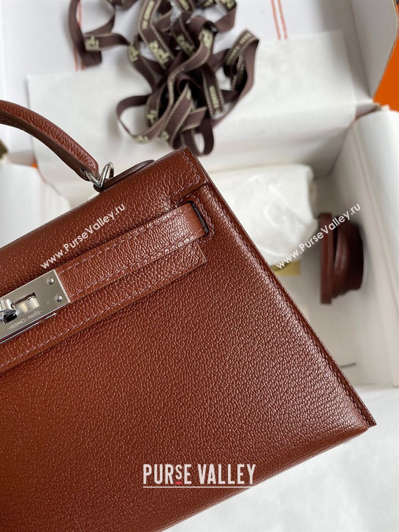Hermes Mini Kelly II Bag 19cm in Original Chevre Leather Brown/Silver 2024 (XYA-24022911)