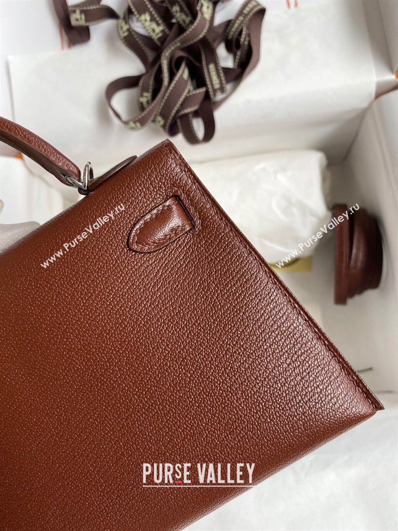 Hermes Mini Kelly II Bag 19cm in Original Chevre Leather Brown/Silver 2024 (XYA-24022911)