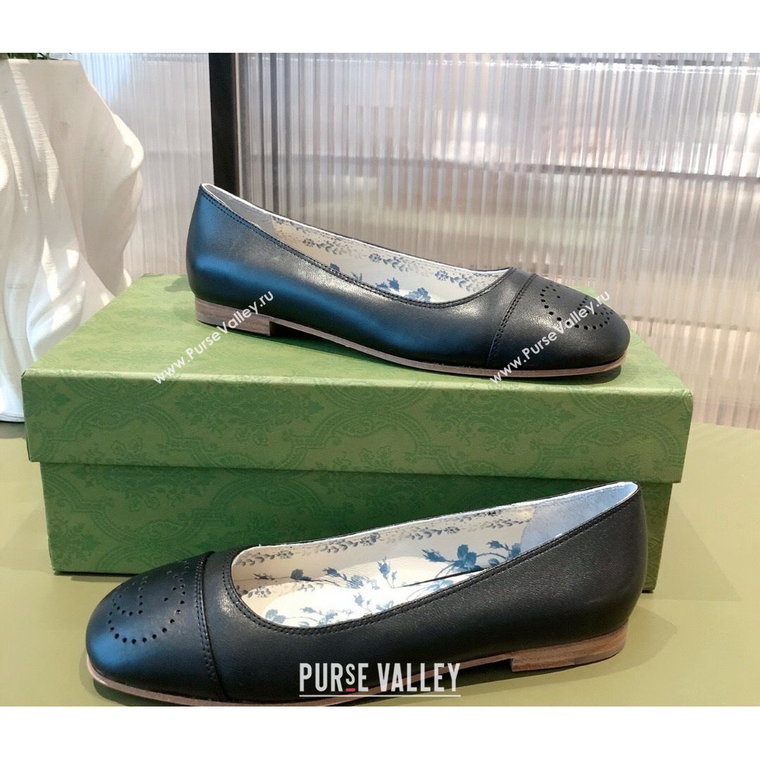 Gucci Leather Ballet Flat with Interlocking G Black 2021 (KL-21081637)
