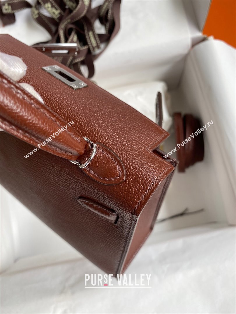 Hermes Mini Kelly II Bag 19cm in Original Chevre Leather Brown/Silver 2024 (XYA-24022911)