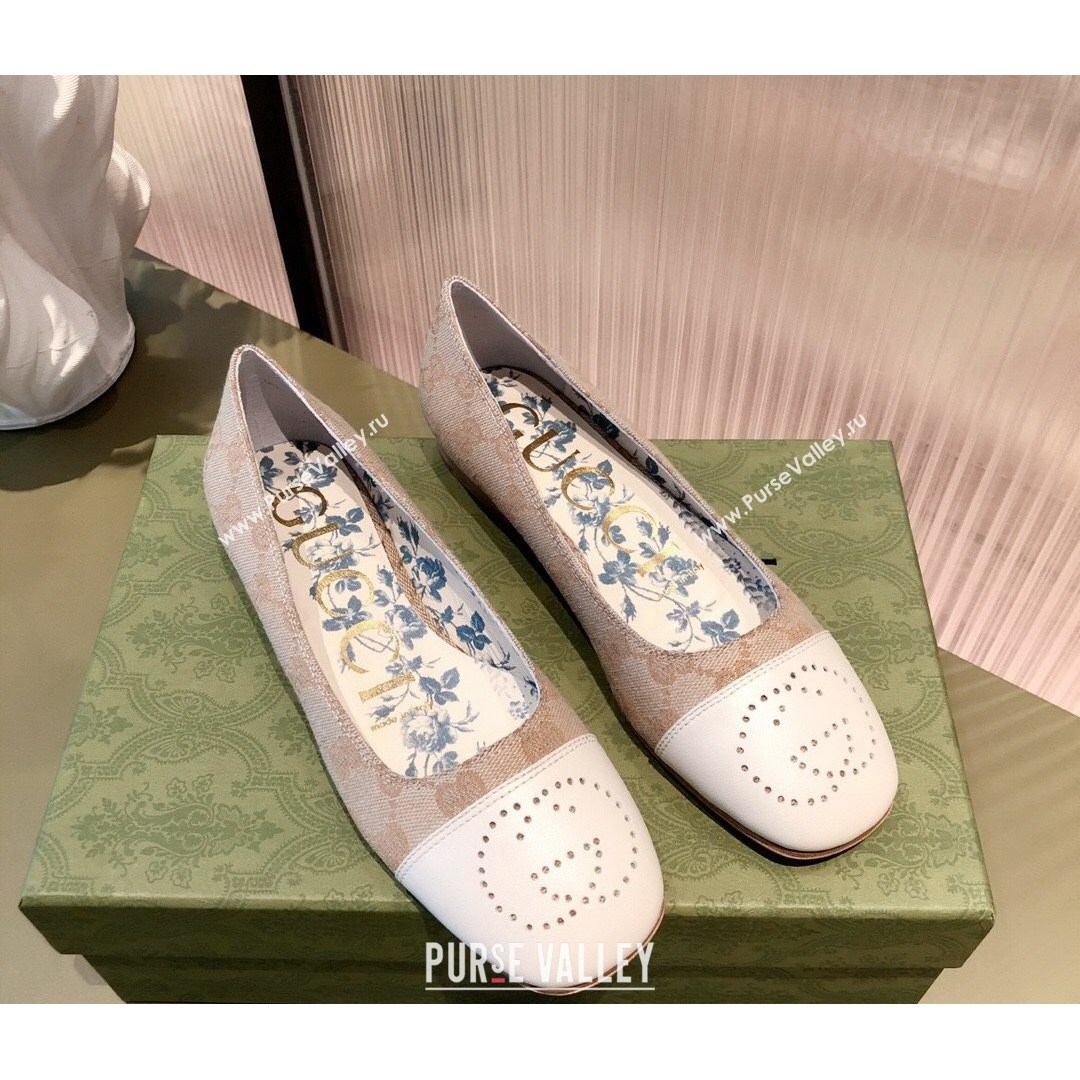 Gucci GG Canvas Ballet Flat with Interlocking G Beige 2021 (KL-21081638)