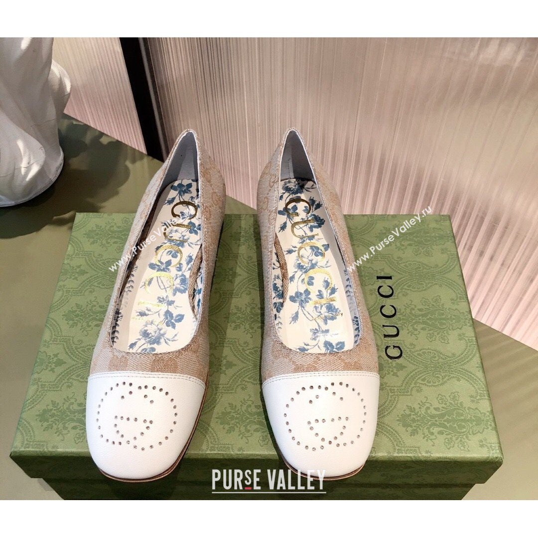 Gucci GG Canvas Ballet Flat with Interlocking G Beige 2021 (KL-21081638)