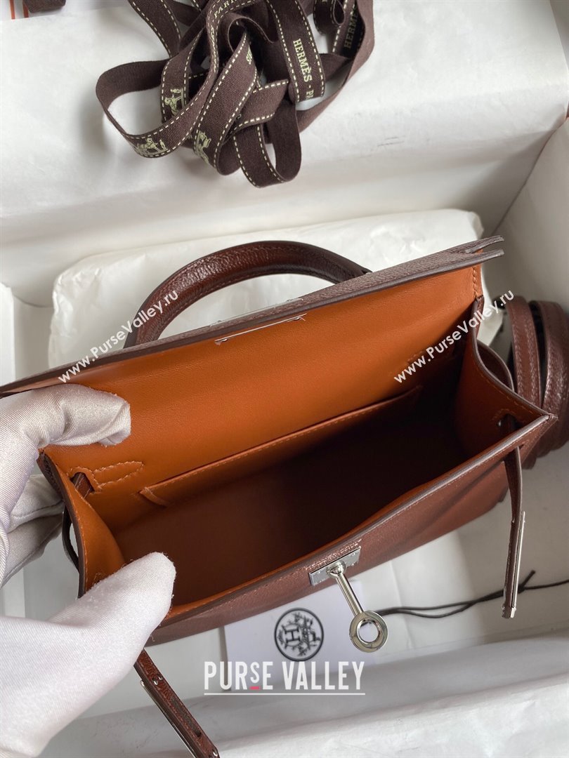 Hermes Mini Kelly II Bag 19cm in Original Chevre Leather Brown/Silver 2024 (XYA-24022911)