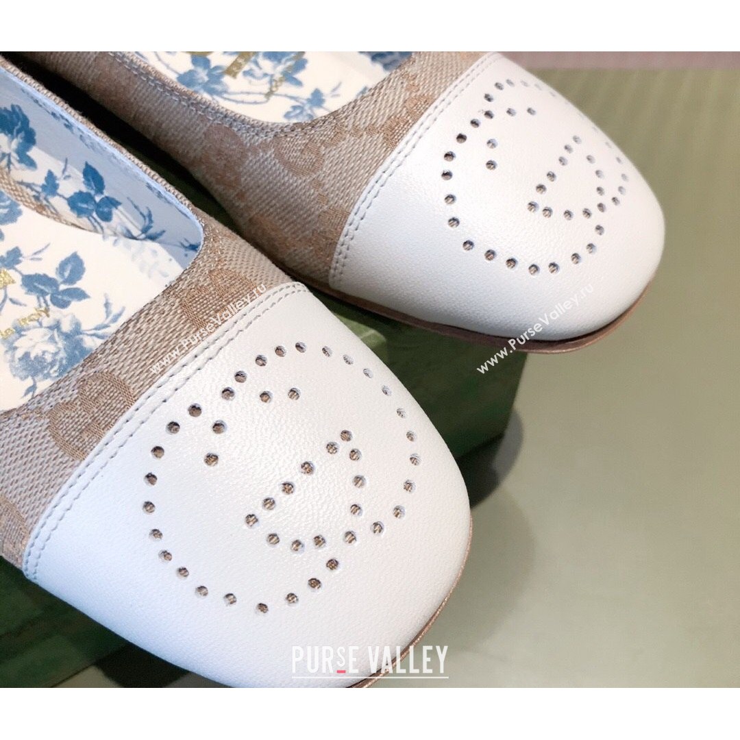 Gucci GG Canvas Ballet Flat with Interlocking G Beige 2021 (KL-21081638)