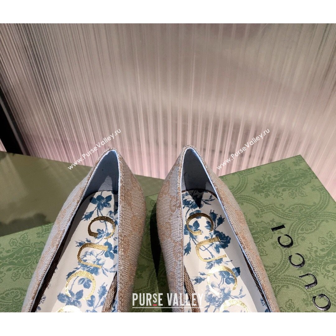Gucci GG Canvas Ballet Flat with Interlocking G Beige 2021 (KL-21081638)