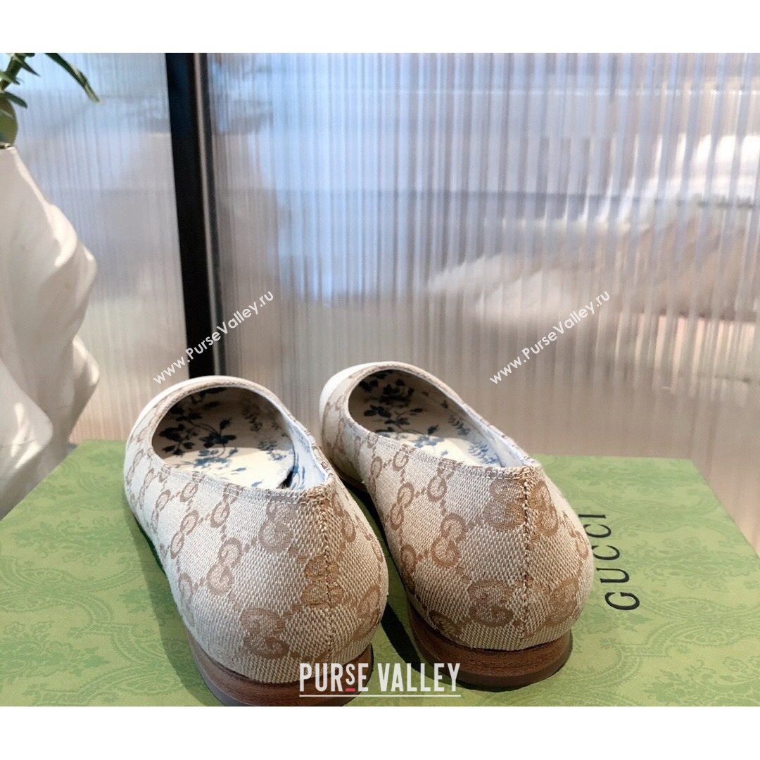 Gucci GG Canvas Ballet Flat with Interlocking G Beige 2021 (KL-21081638)