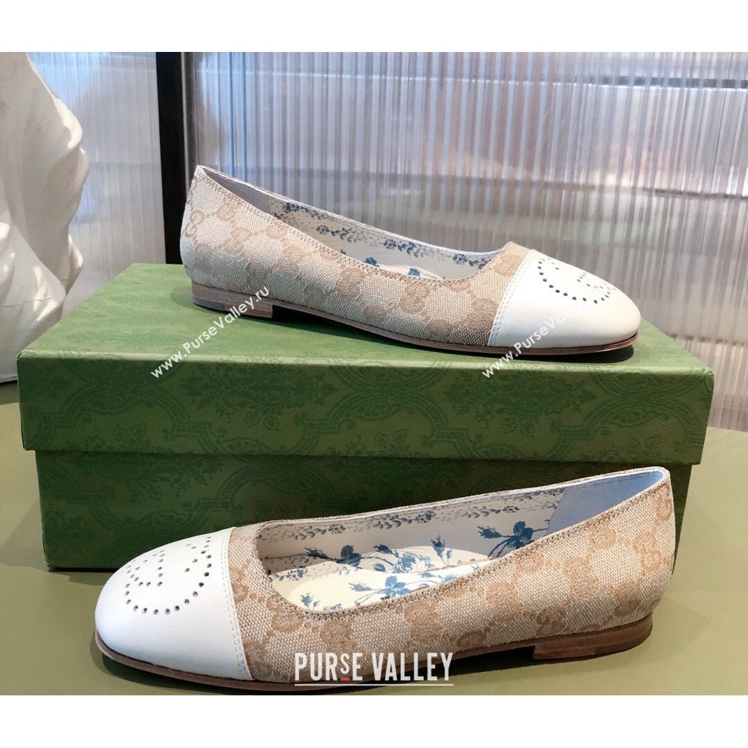 Gucci GG Canvas Ballet Flat with Interlocking G Beige 2021 (KL-21081638)
