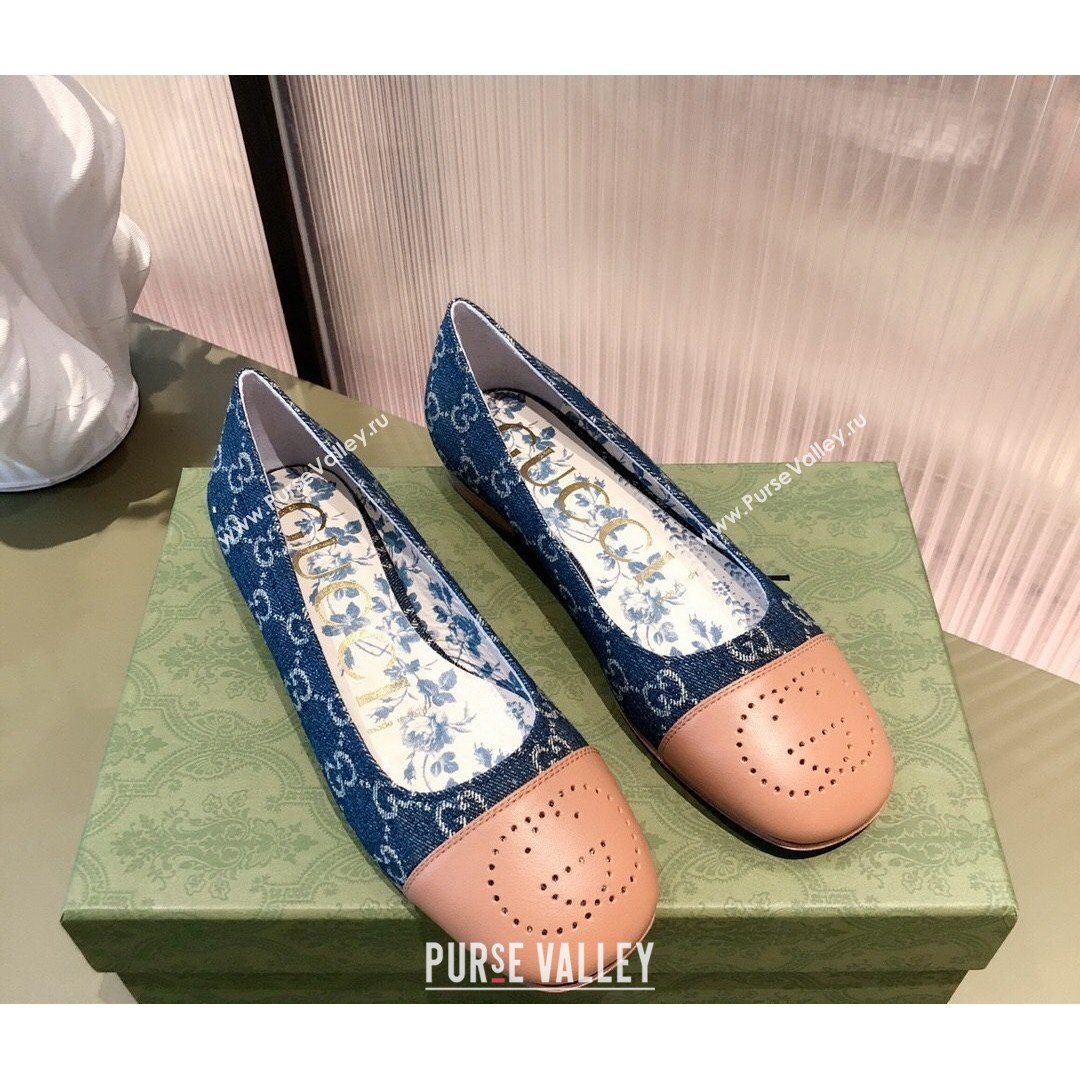 Gucci GG Denim Ballet Flat with Interlocking G Blue 2021 (KL-21081639)