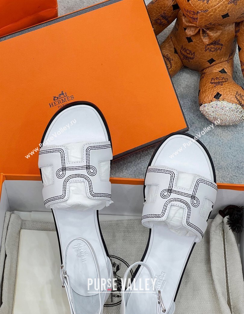 Hermes Santorini Flat Sandals in Calfskin with Stitches White 2025 H090901 (MD-250226143)