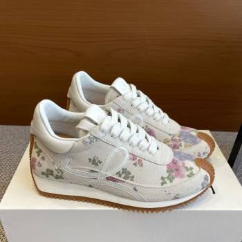 Loewe Womens Flow Runner Sneakers in White Flora Printed Suede 2025 LW022105 (KL-250221042)