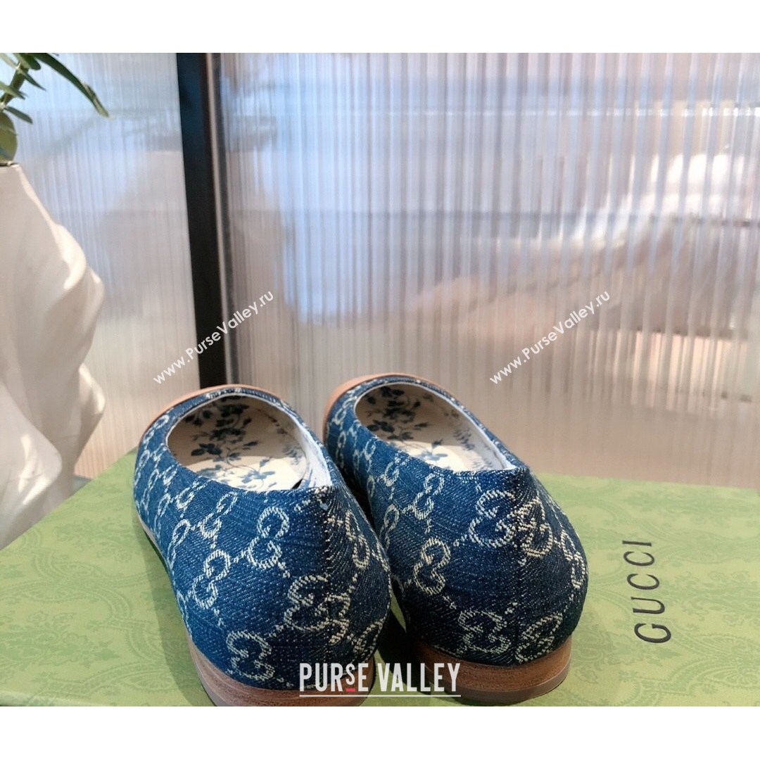 Gucci GG Denim Ballet Flat with Interlocking G Blue 2021 (KL-21081639)