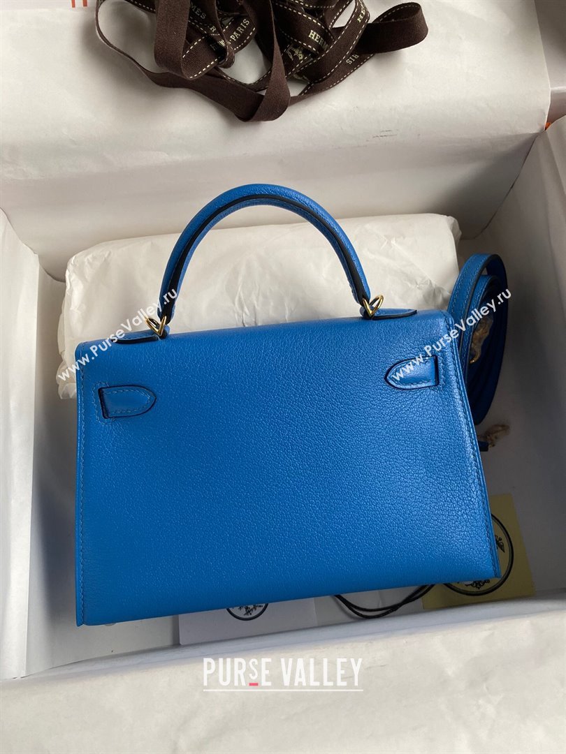 Hermes Mini Kelly II Bag 19cm in Original Chevre Leather Water sprite Blue/Gold 2024 (XYA-24022913)
