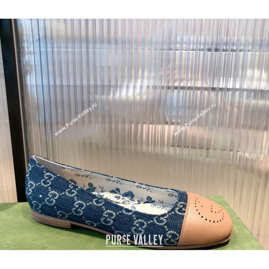 Gucci GG Denim Ballet Flat with Interlocking G Blue 2021 (KL-21081639)