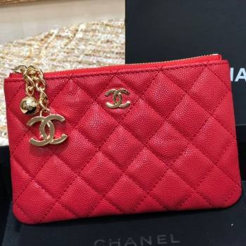 Chanel Grained Calfskin Mini Pouch with Charm A70119 Red CP08 2021  (JY-21031735)