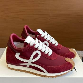 Loewe Flow Runner Sneakers in calfskin, nylon and suede Dark Burgundy 2025 LW022107 (KL-250221044)