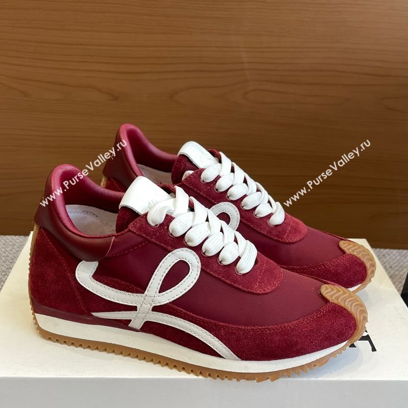 Loewe Flow Runner Sneakers in calfskin, nylon and suede Dark Burgundy 2025 LW022107 (KL-250221044)