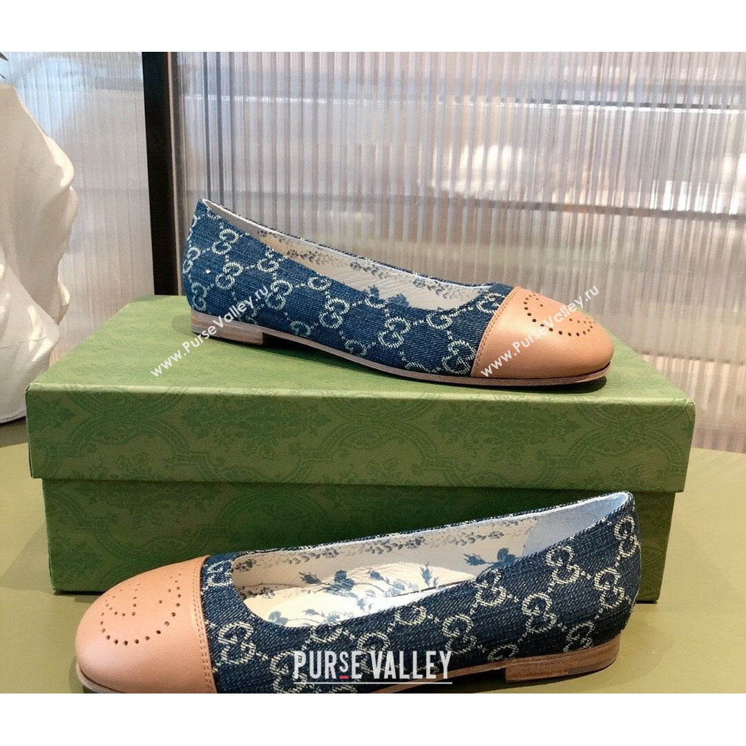 Gucci GG Denim Ballet Flat with Interlocking G Blue 2021 (KL-21081639)