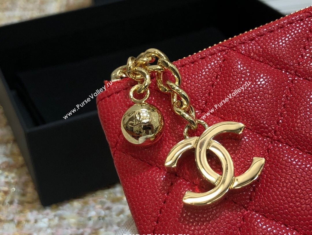 Chanel Grained Calfskin Mini Pouch with Charm A70119 Red CP08 2021  (JY-21031735)